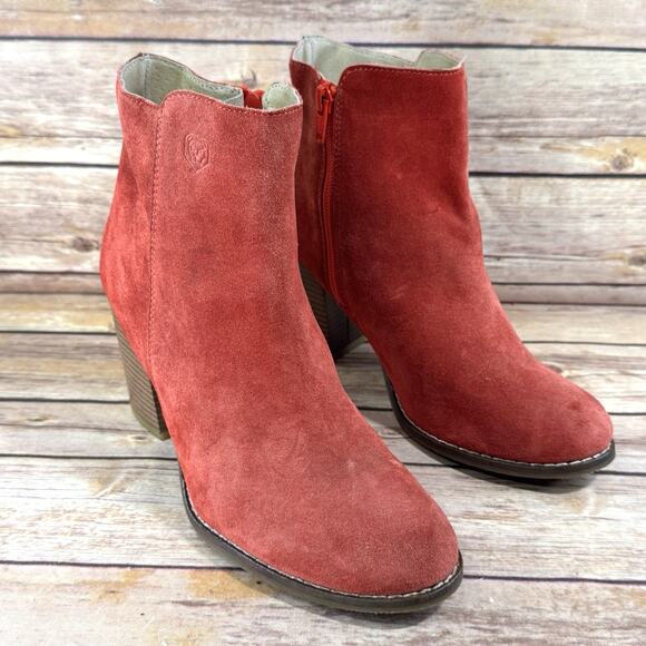 RWC Shoes - RWC Womens Red Suede Block Heel Western Ankle Boots 37/7